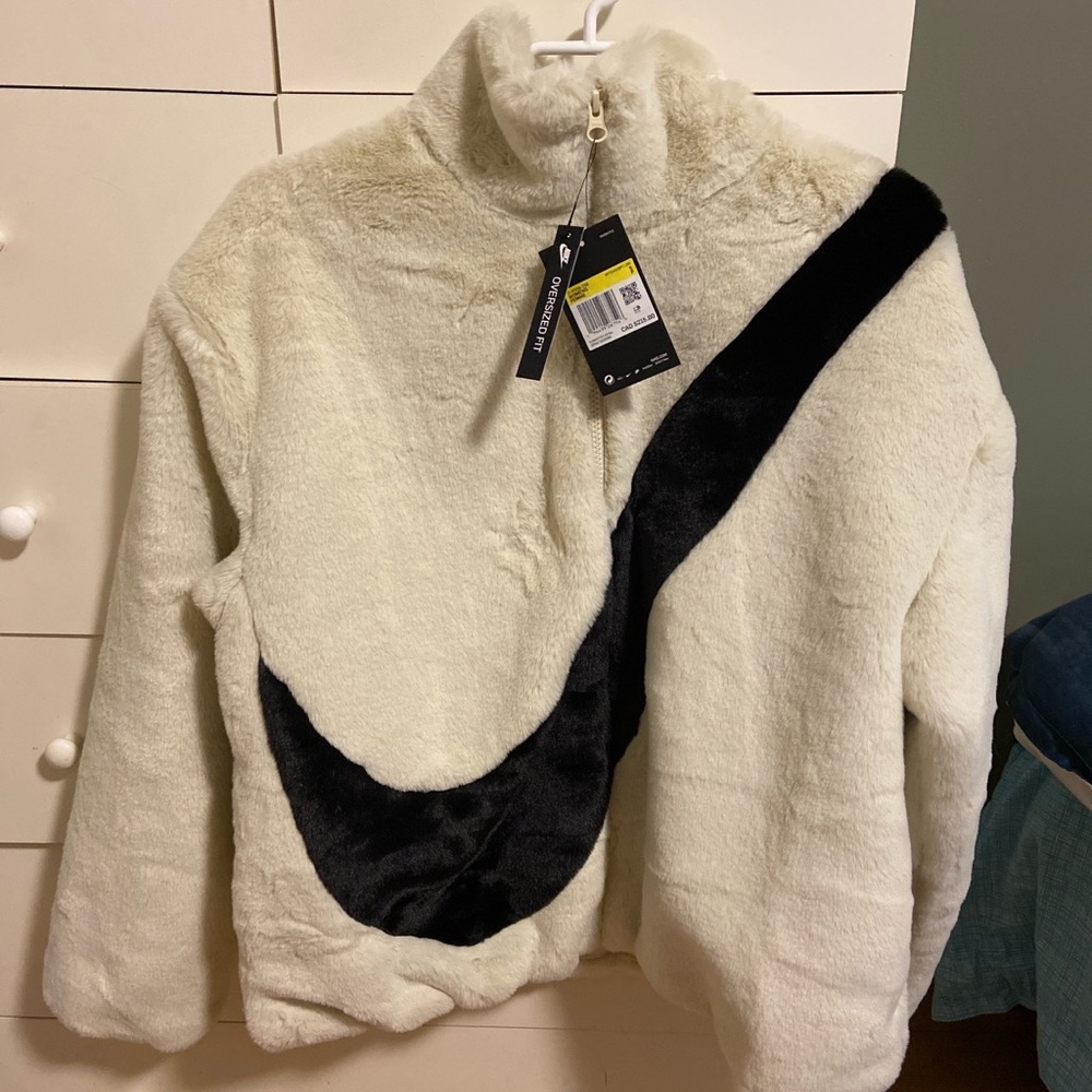 Nike faux fur swoosh white jacket